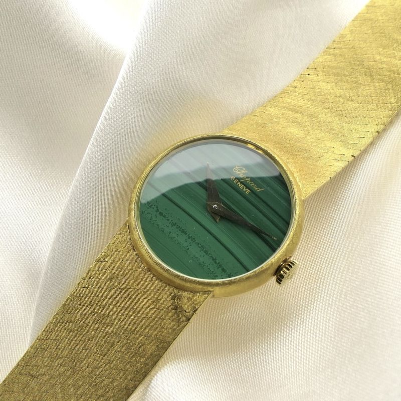 Image 12 of Chopard Genève Cocktail Watch 4010 1; Vintage 18k. gouden horloge met malachiet wijzerplaat