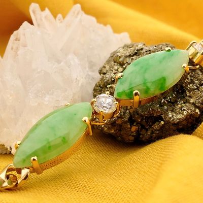 Image 2 of Gold Gourmet Link Bracelet with Jade and Zirconia