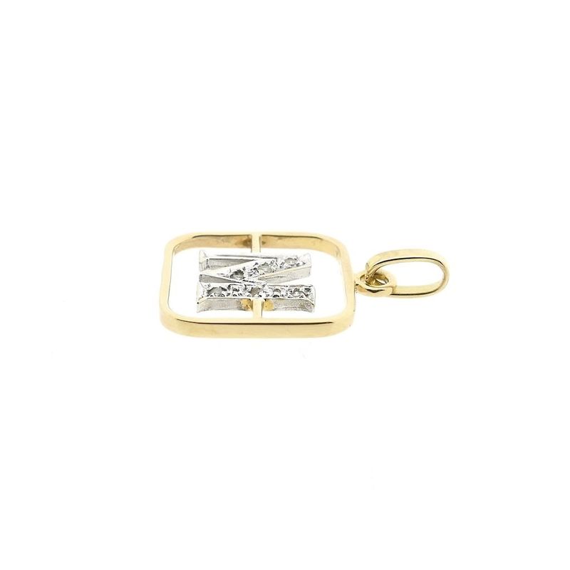 Image 7 of Two-tone gold pendant of the letter M with diamonds; 0.03 ct.