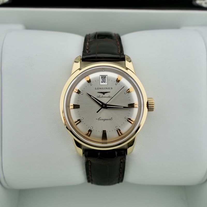 Image 16 of Longines Conquest Heritage L1.611.6; Automatic 18k gold men's watch