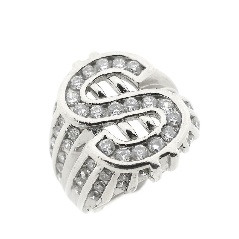 Image 1 of Silver men's ring with a dollar sign and zirconia