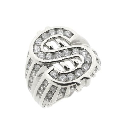 Silver men's ring with a dollar sign and zirconia Image 1 of Silver men's ring with a dollar sign and zirconia