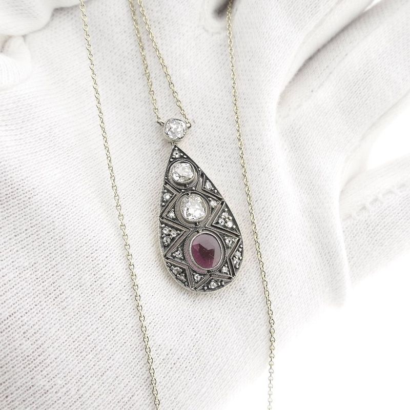 Image 11 of White gold necklace with fixed pendant and diamonds; Approx. 0.50 ct.