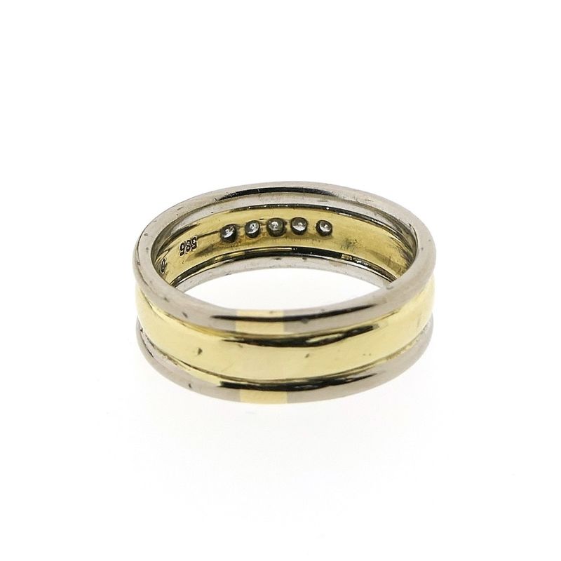Image 5 of Bicolor wide gold ring with diamond; 0.10 ct.