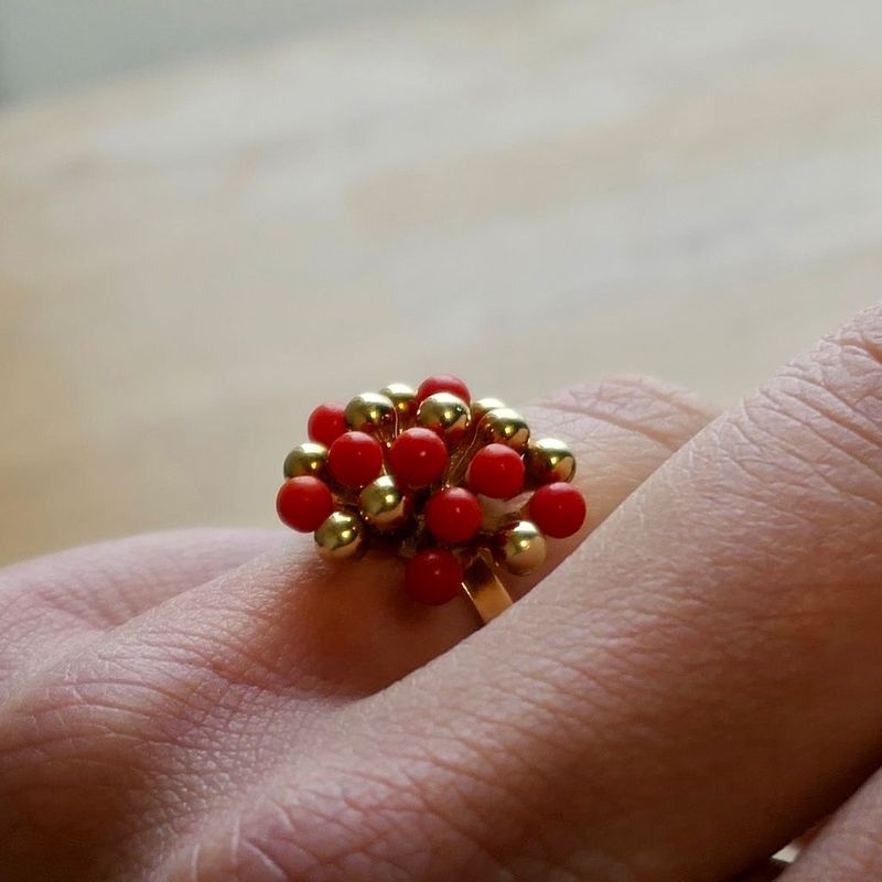 Image 9 of Gold entourage ring with red coral
