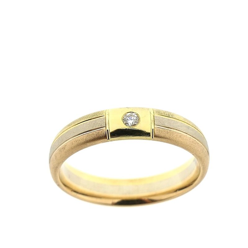 Image 2 of Tricolor gold matte ring with diamond; 0.03 ct.