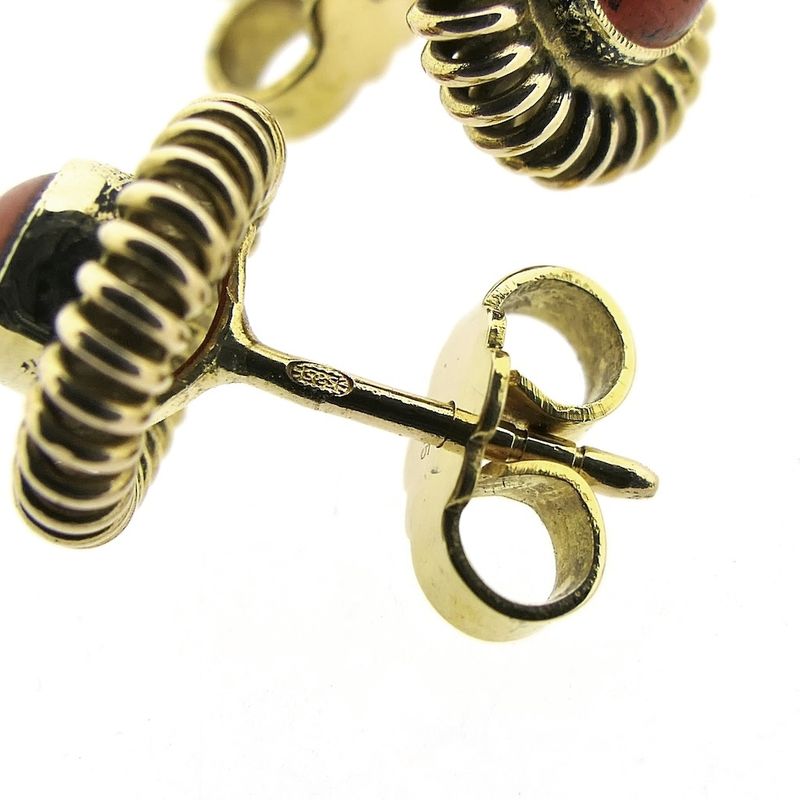 Image 7 of Vintage gold stud earrings with red coral