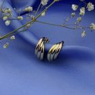 Image 2 of 18 ct. Tricolor gold semi-circular stud earrings