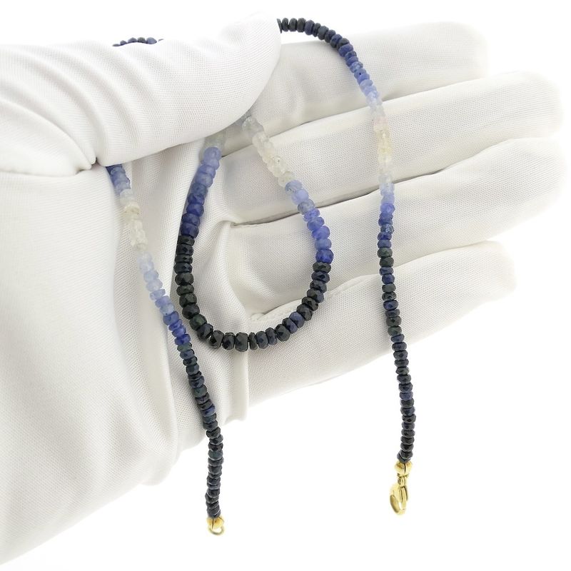 Image 9 of Multi-colored sapphire bead necklace with gold clasp