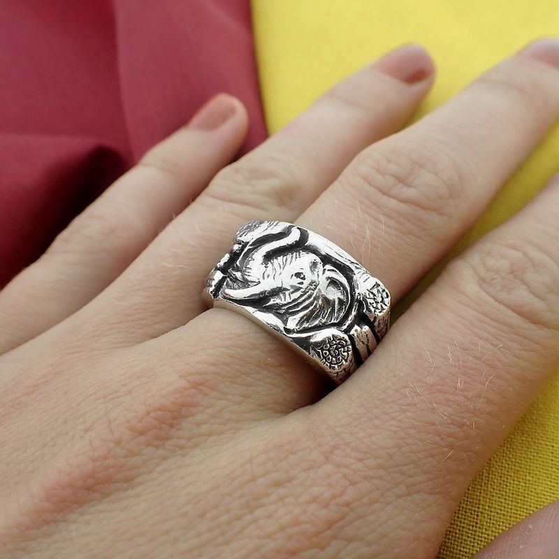 Image 7 of Robust silver ring with elephant