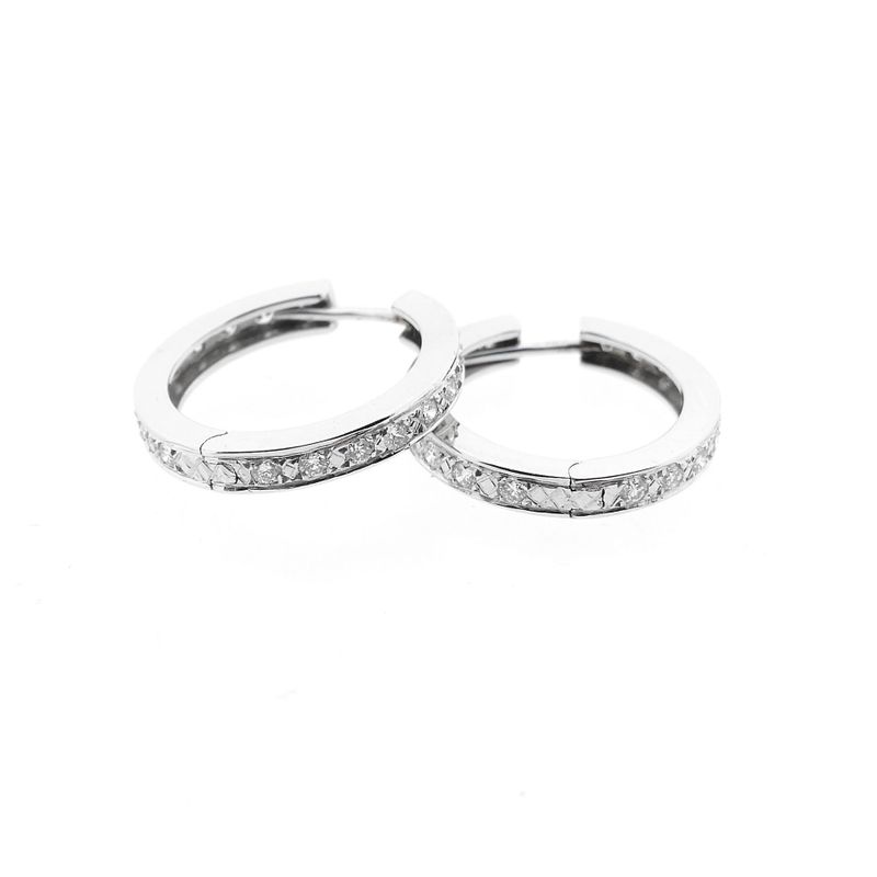 Image 7 of White Gold Hoop Earrings with Diamonds; Approx. 0.76 ct.