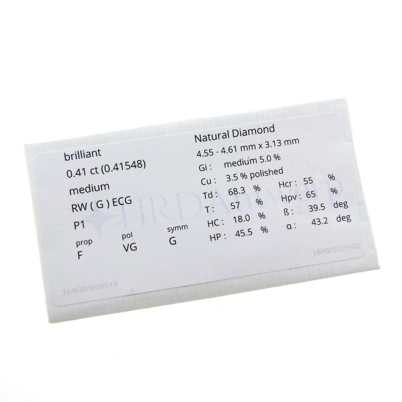 Image 11 of 0.41 ct. Brilliant cut diamond G/I1 + HRD Certificate - Natural diamond