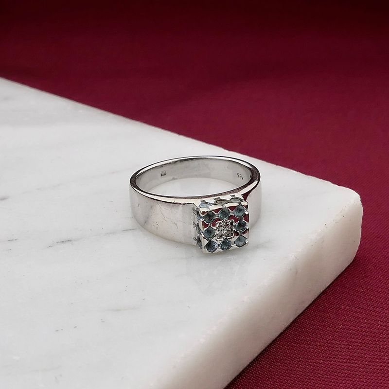 Image 2 of White gold ring with aquamarine and diamond; 0.04 ct.; 14 karat; size 17.5
