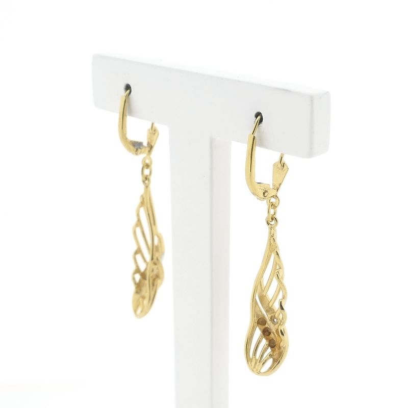 Image 3 of Bicolor gold long earrings with diamonds; 0.01 ct.