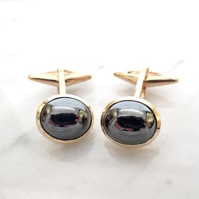 Image 2 of Vintage gold cufflinks with hematite