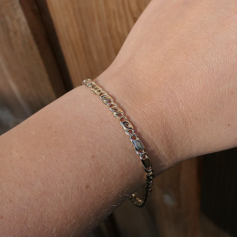 Image 10 of Two-tone gold gourmet/figaro link bracelet