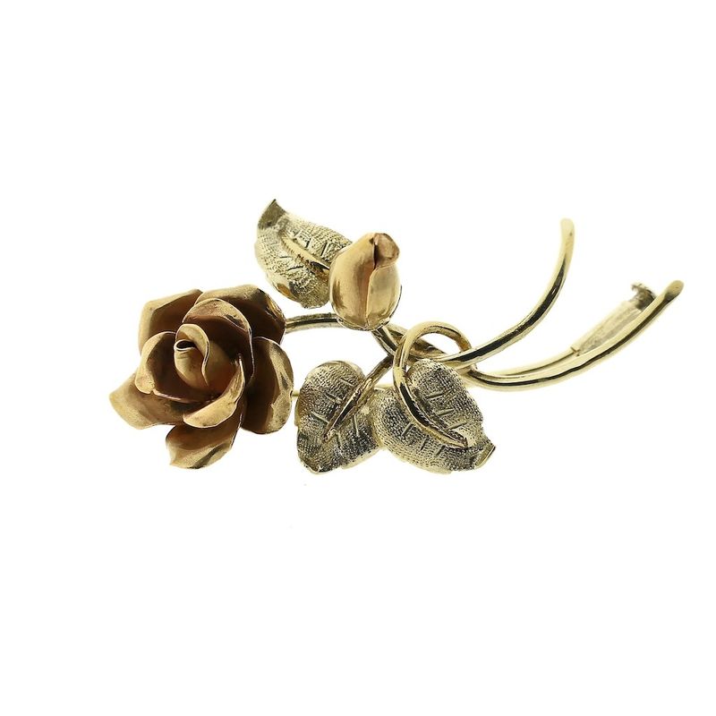 Image 2 of Vintage two-tone gold brooch of a rose