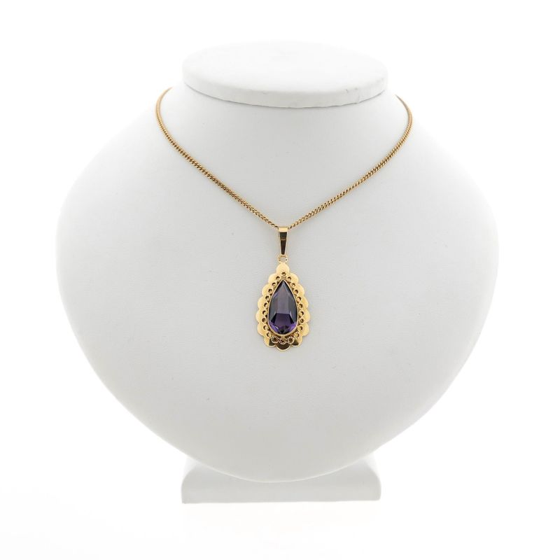 Image 3 of Gold Pendant with Synthetic Purple Gemstone