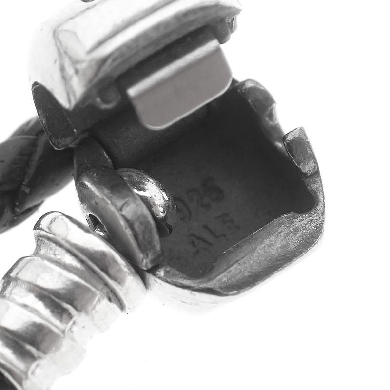 Image 6 of Pandora Moments double-woven black leather bracelet; Silver; | 34 cm