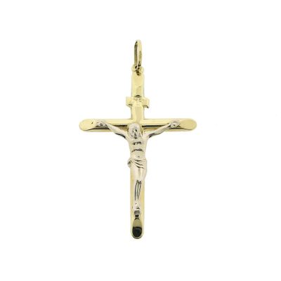 Image 1 of Two-tone gold pendant of a large cross with corpus | INRI