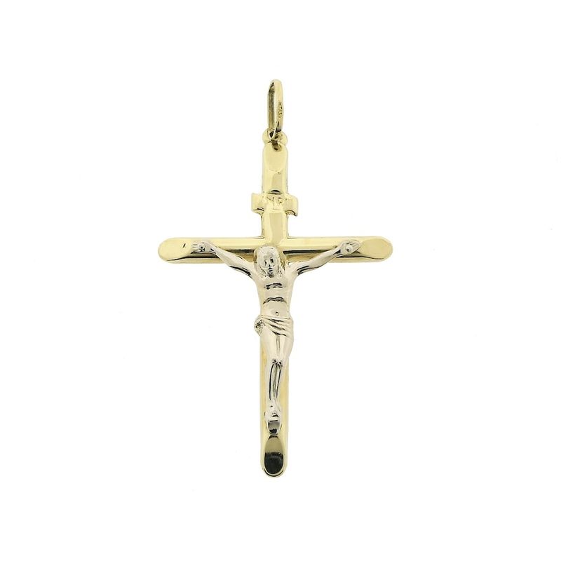 Image 1 of Two-tone gold pendant of a large cross with corpus | INRI