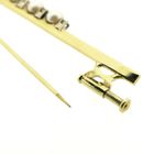 Image 9 of Golden long narrow brooch with pearl and diamonds; 0.10 ct.