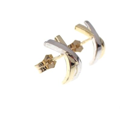 Image 2 of Two-tone gold semicircular stud earrings
