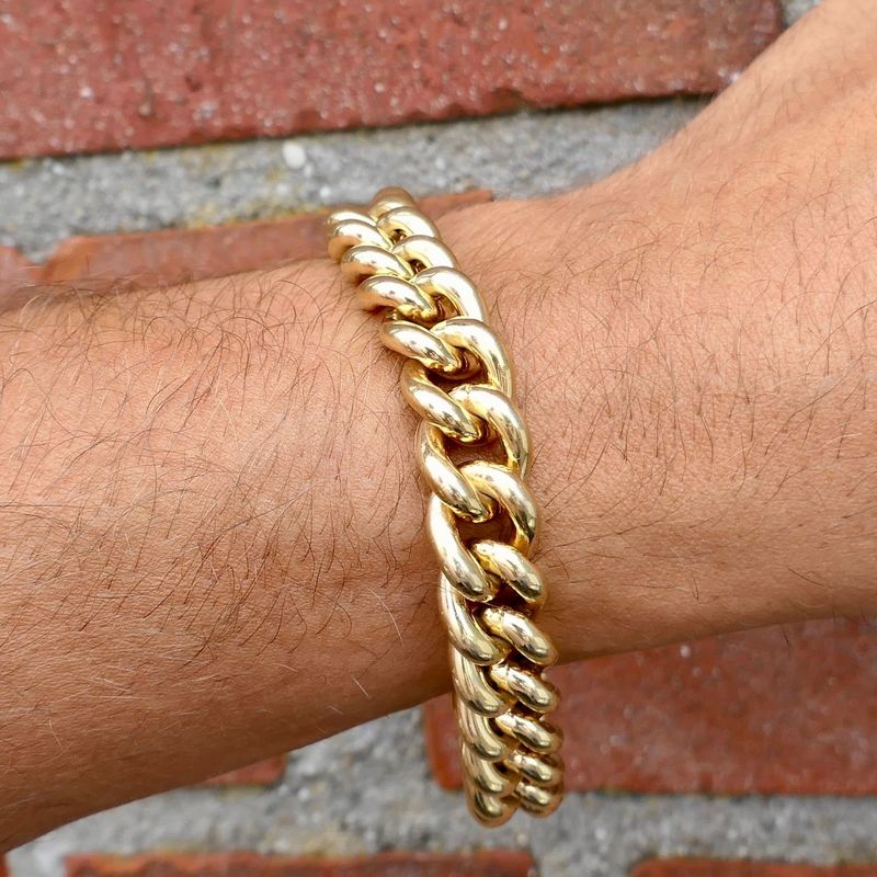 Afbeelding 10 van Massief gouden gourmetschakel armband | 22 cm