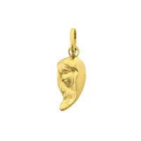 Gold pendant of a half heart with a woman