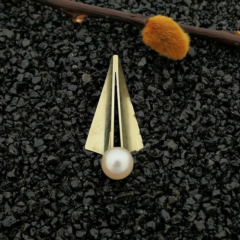 Image 11 of Gold abstract pendant with cultured pearl