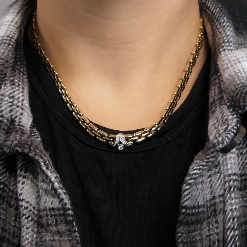 Image 8 of Gold Bismarck link necklace with diamonds; 0.15 ct.