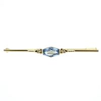 Vintage gold long narrow brooch with aquamarine