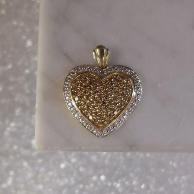 Image 2 of Two-tone gold heart pendant with fancy diamonds; 0.73 ct.