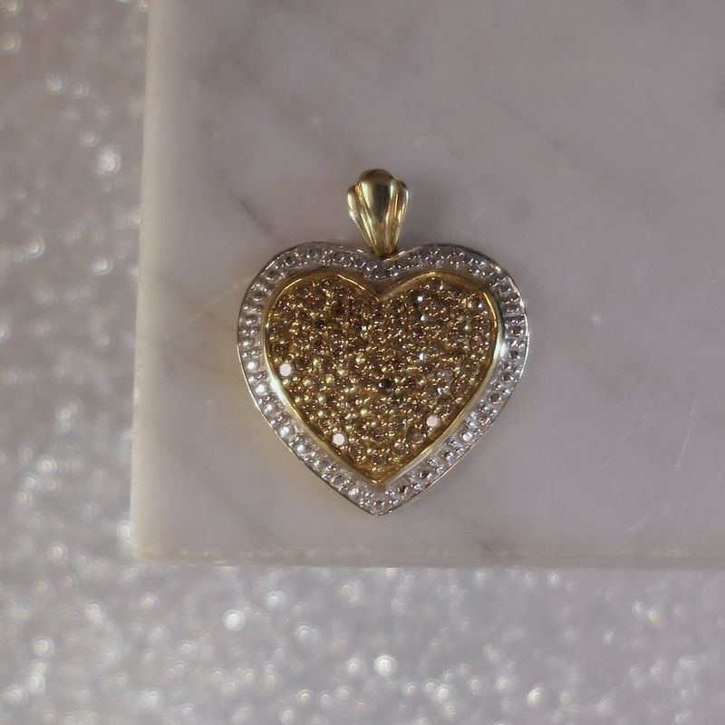 Image 2 of Two-tone gold heart pendant with fancy diamonds; 0.73 ct.