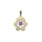 Image 1 of Two-tone gold flower pendant with ruby ​​and diamond | 0.06 ct.