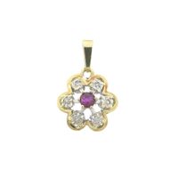 Two-tone gold flower pendant with ruby ​​and diamond | 0.06 ct.