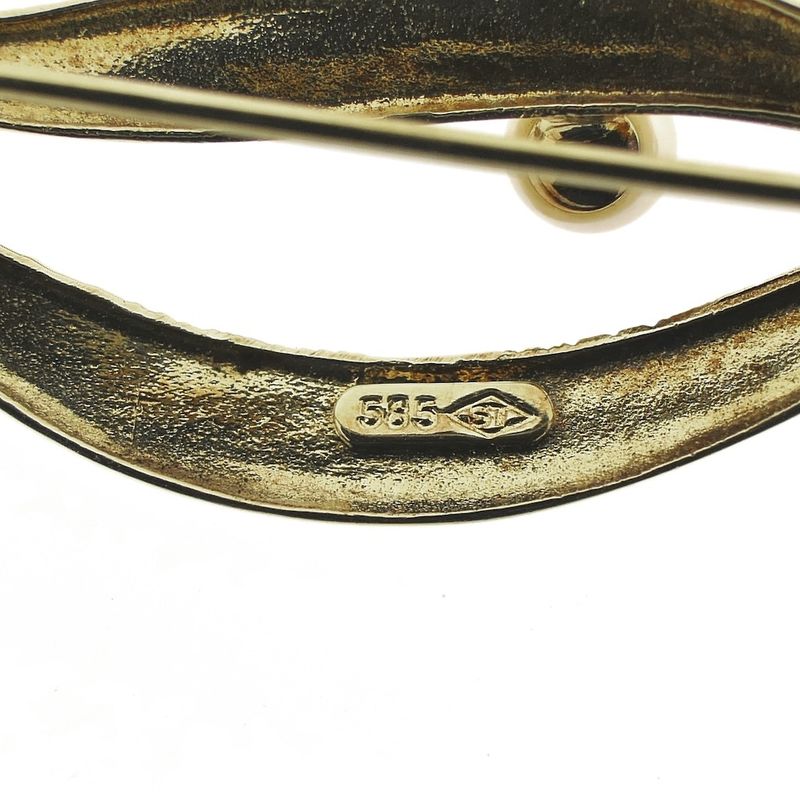 Image 4 of Gold brooch as a feather with pearl