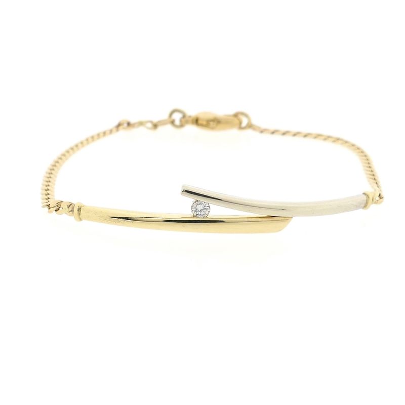 Image 3 of Bicolor Gold Gourmet Link Bracelet with Diamond; 0.05 ct.