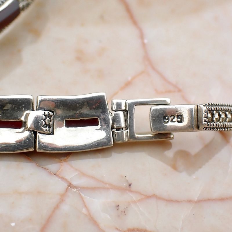 Image 5 of Vintage silver necklace with garnet and marcasite | 46 cm