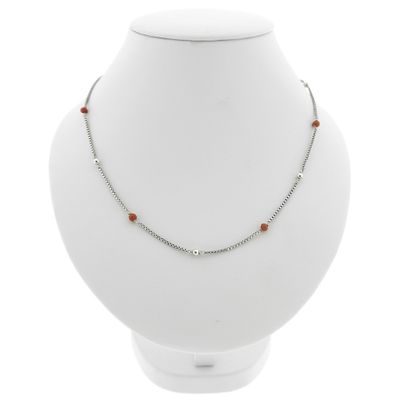 Image 1 of Silver Venetian link necklace with blood coral | 39.5 cm