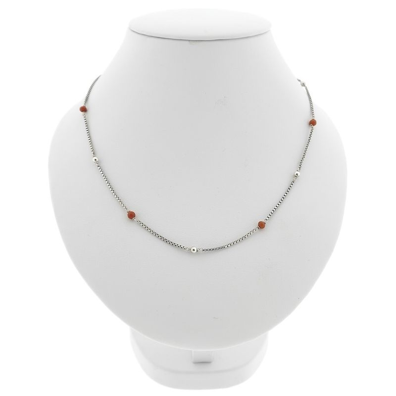 Image 1 of Silver Venetian link necklace with blood coral | 39.5 cm
