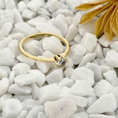 Image 2 of Golden solitaire ring with zirconia