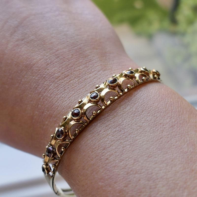 Image 12 of Vintage gold bangle with garnet; Size M
