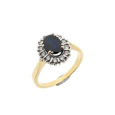 Image 1 of Gold Ring with Sapphire and Diamonds; 0.24 ct.