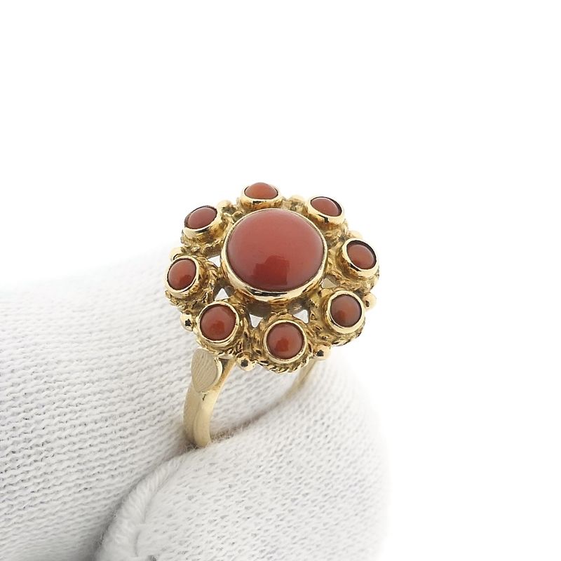 Image 8 of Gold entourage ring with red coral