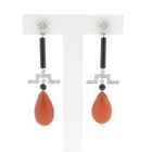 Image 1 of White gold stud earrings with onyx, blood coral and diamond 0.17 ct.