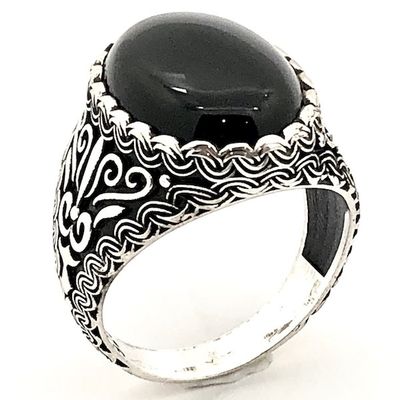 Image 1 of Silver bohemian (signet) ring with onyx stone