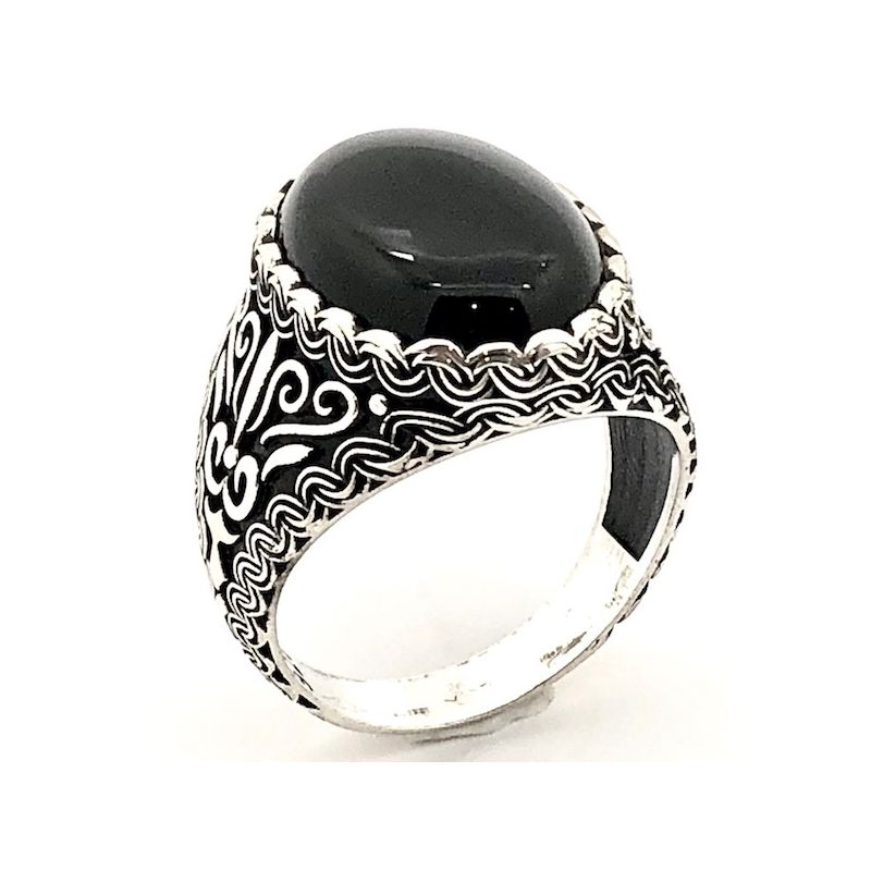 Image 1 of Silver bohemian (signet) ring with onyx stone