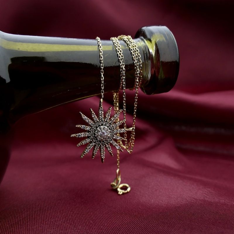 Image 1 of Gold anchor link necklace with fixed pendant; Starlight with zirconia