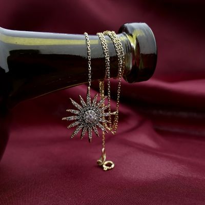 Gold anchor link necklace with fixed pendant; Starlight with zirconia Image 1 of Gold anchor link necklace with fixed pendant; Starlight with zirconia